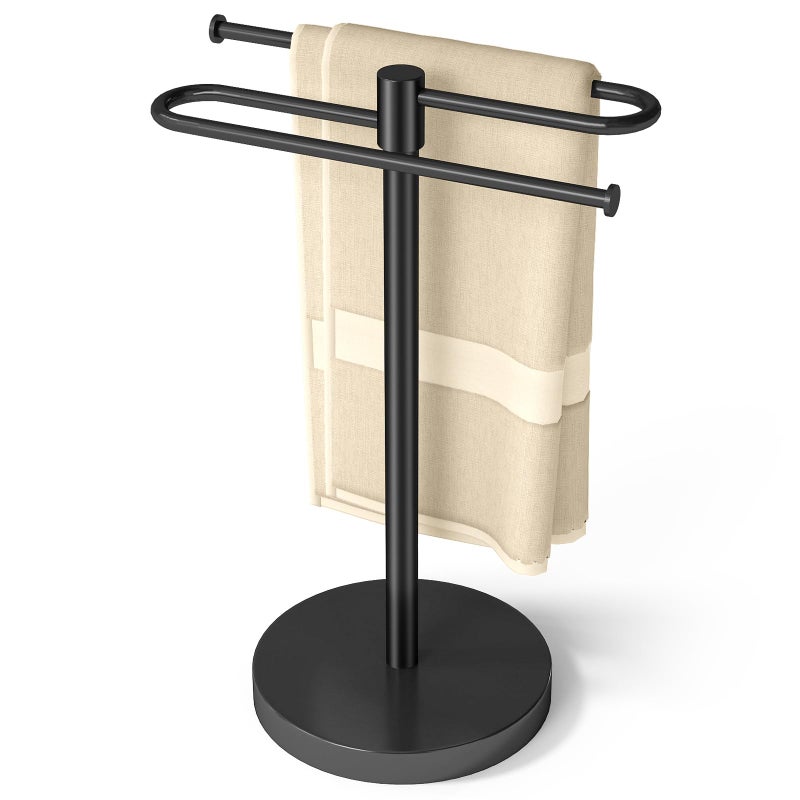 Bethom Hand Towel Stand, Stainless Steel Towel Holder for Bathroom Countertop, 15.2 Inch S-Shape Weighted Base Standing Hand Towel Rack Bar Holds 2 Towels for Kitchen Vanity, Black - Image 1