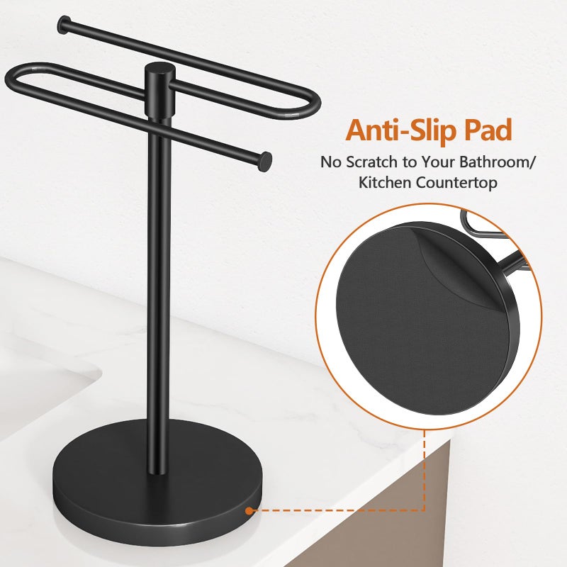 Bethom Hand Towel Stand, Stainless Steel Towel Holder for Bathroom Countertop, 15.2 Inch S-Shape Weighted Base Standing Hand Towel Rack Bar Holds 2 Towels for Kitchen Vanity, Black - Image 4