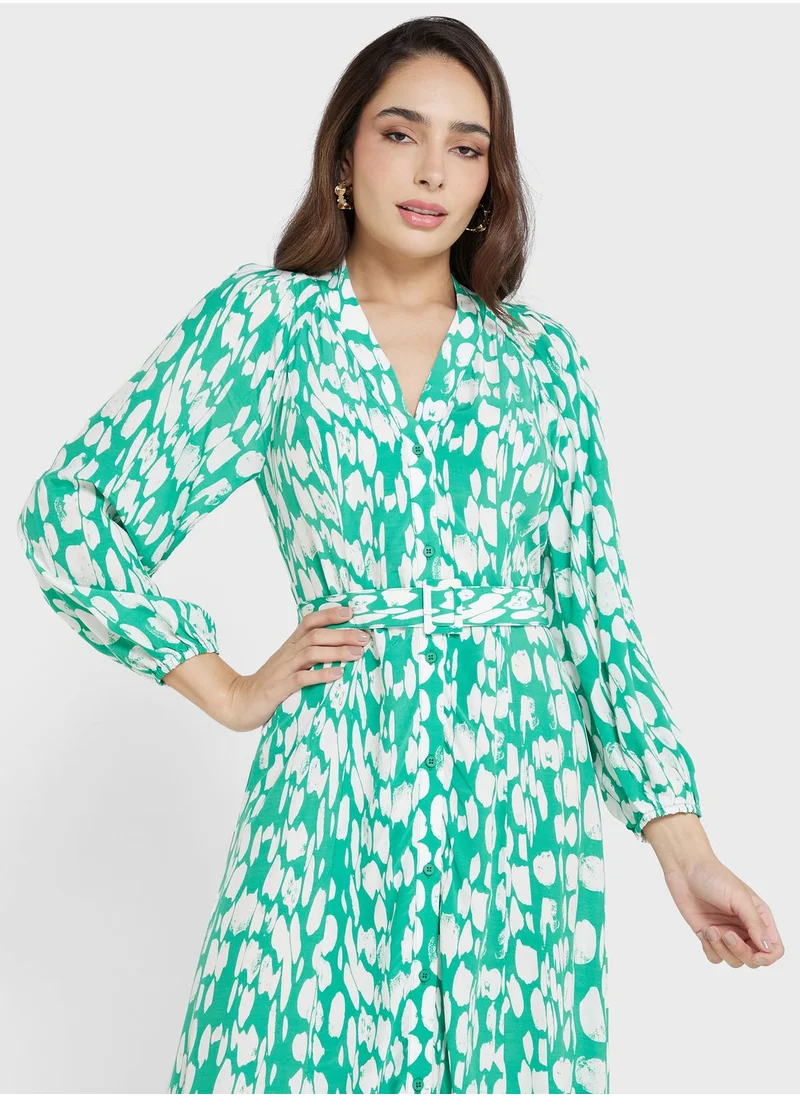 French Connection Balloon Sleeve Printed Dress