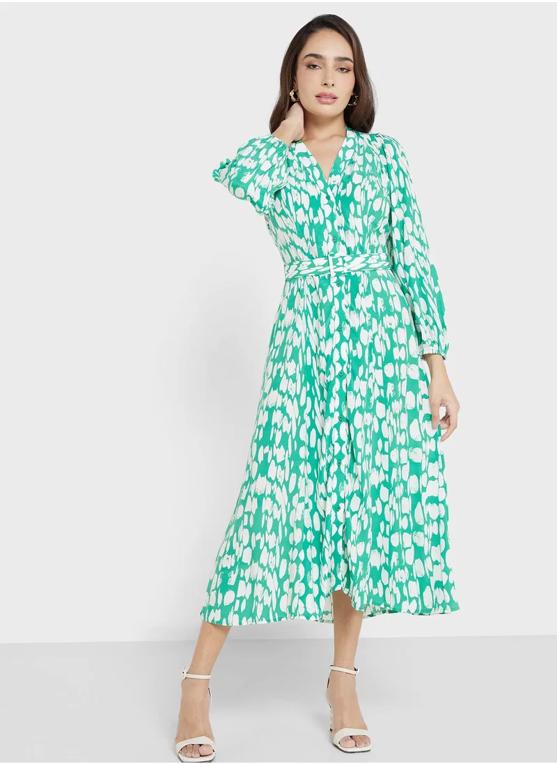 French Connection Balloon Sleeve Printed Dress