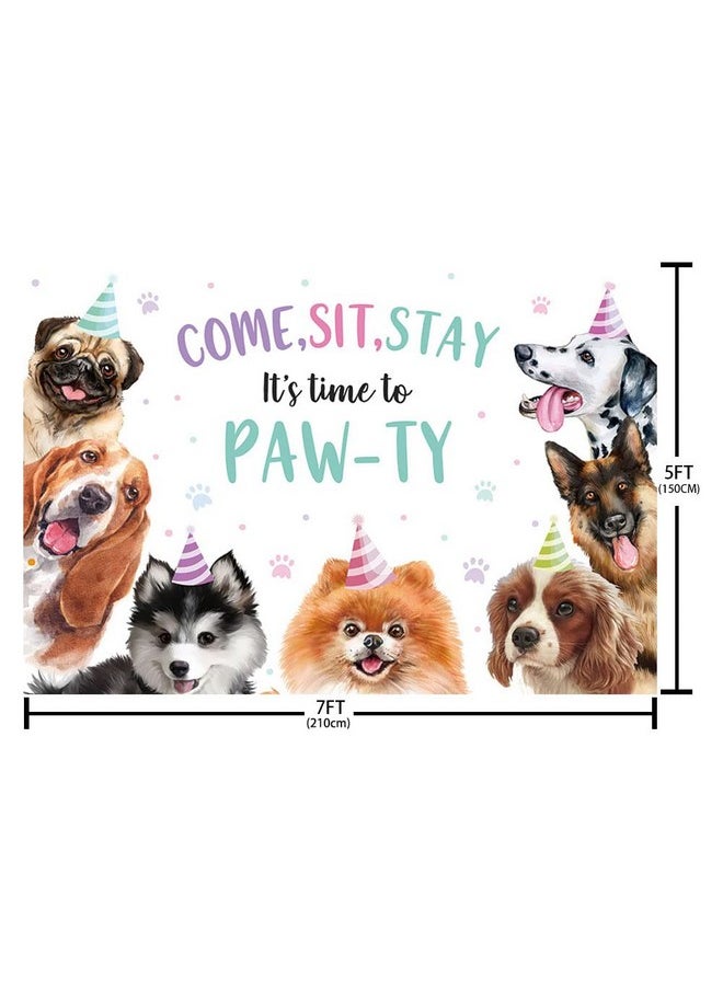 MEHOFOND 7X5Ft Puppy Dog Birthday Party Decorations Backdrop Pet Doggy Party Photo Backdrop It'S Time To Pawty Banner For Boy Girl Baby Shower Background Banner Cake Table Photo Booth Props  - Image 4