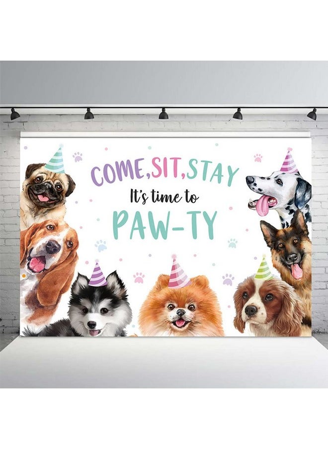 MEHOFOND 7X5Ft Puppy Dog Birthday Party Decorations Backdrop Pet Doggy Party Photo Backdrop It'S Time To Pawty Banner For Boy Girl Baby Shower Background Banner Cake Table Photo Booth Props  - Image 2
