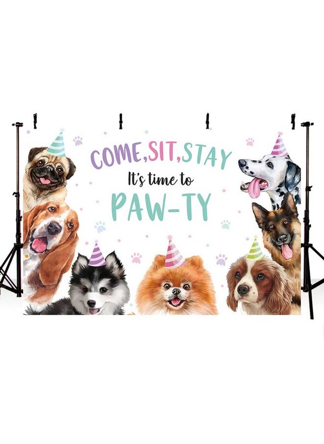 MEHOFOND 7X5Ft Puppy Dog Birthday Party Decorations Backdrop Pet Doggy Party Photo Backdrop It'S Time To Pawty Banner For Boy Girl Baby Shower Background Banner Cake Table Photo Booth Props  - Image 3