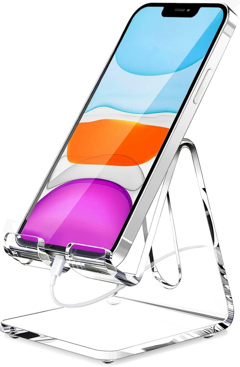 Crpich Acrylic Cell Phone Stand, Portable Clear Phone Stand for Desk, Compatible with Phone15 14 13 Pro Max Mini 12 11 Plus SE, Switch, Android Smartphone, Pad, Tablet, Desk Accessories - Image 1
