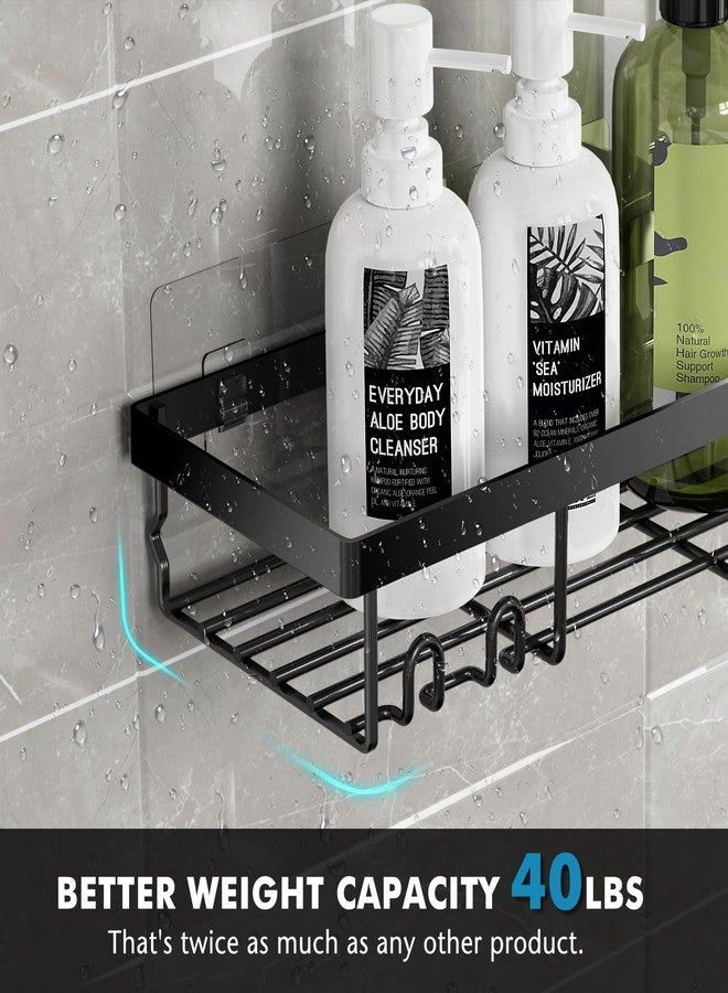 Moforoco Large Shower Caddy Shelf Organizer Rack, Self Adhesive Black Bathroom Shelves Basket, Home Farmhouse Wall Inside Organization and Storage Decor Rv Accessories - Image 3