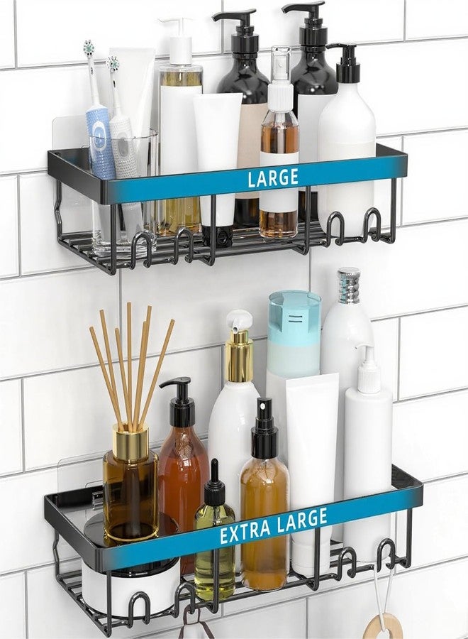 Moforoco Large Shower Caddy Shelf Organizer Rack, Self Adhesive Black Bathroom Shelves Basket, Home Farmhouse Wall Inside Organization and Storage Decor Rv Accessories - Image 1