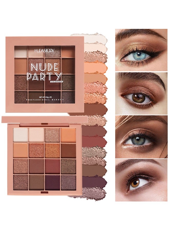 HUDA STORY لوحة ظلال العيون شوكولاتة 16 لون لوحة كونتور بني ظلال عيون لوحات مكياج طويلة الأمد لامعة غير لامعة مصطبغة للغاية نظرة طبيعية بحجم السفر لوحة ظلال العيون للنساء بنات - Image 1
