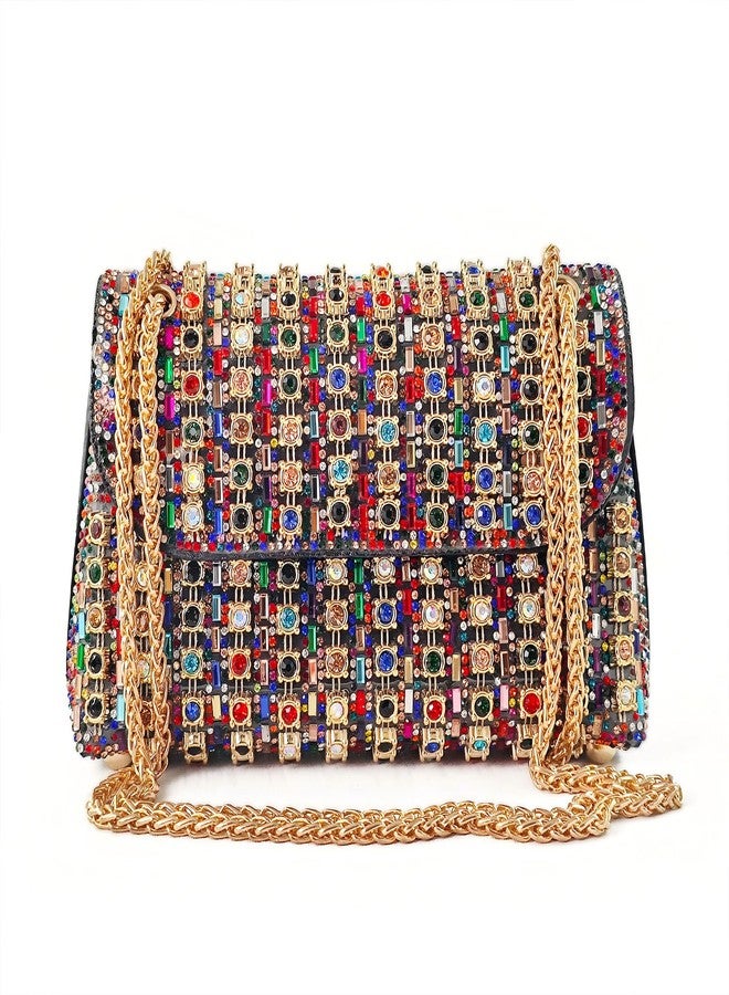 VESONNY Rhinestone Evening Clutch Purse for Women - Sparkling Formal Handbag with Strap for Weddings, Parties, Prom, Cocktail, Multicolor X, Medium, Clutch Purse - Image 1