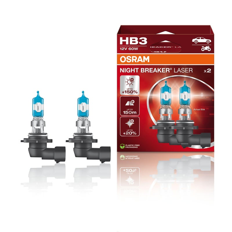 Osram OSRAM NIGHT BREAKER LASER HB3/9005, next generation, 150% more brightness, halogen headlamp, 9005NL-HCB, 12V, passenger car, duo box (2 lamps) 