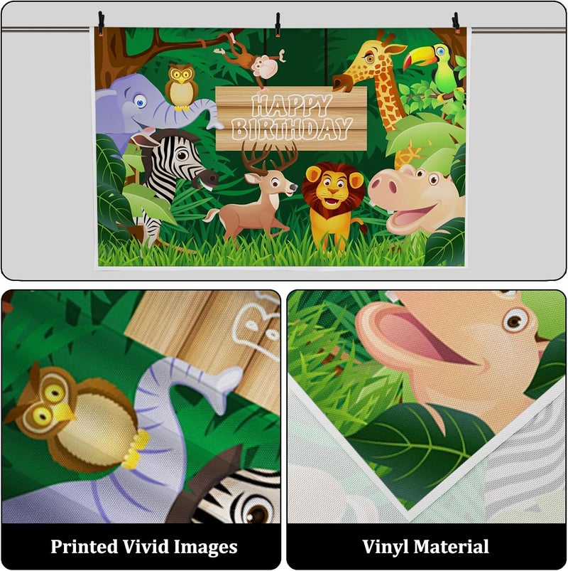AOFOTO 5x3ft Cartoon Safari Animals Backdrop for Happy Birthday Photography - Image 3
