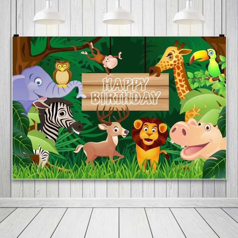 AOFOTO 5x3ft Cartoon Safari Animals Backdrop for Happy Birthday Photography - Image 4