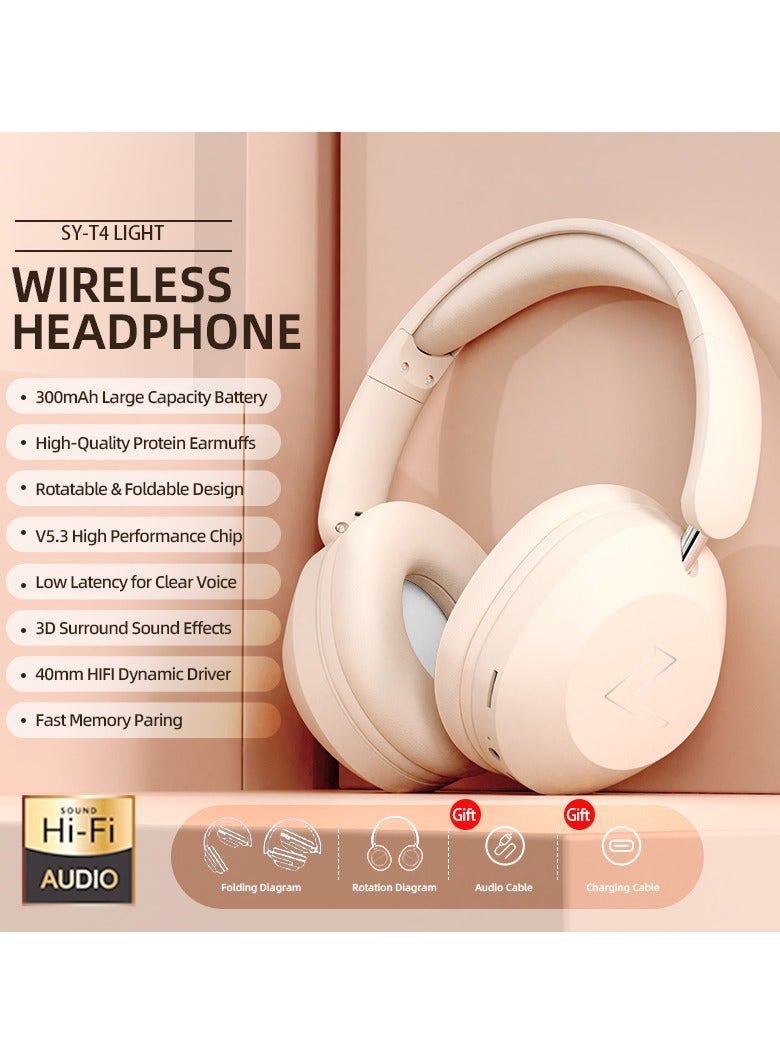 T4 Ultra-light Wireless Over-ear Bluetooth Headset ,  Long Battery Life For Music, Games And Sports(Khaki)