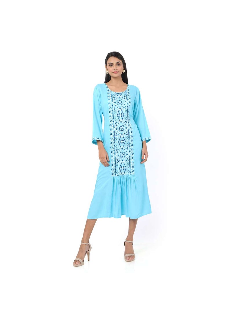 HANA & SARA SHORT LIGHT BLUE COLOUR CASUAL STYLE PRINTED ARABIC KAFTAN JALABIYA DRESS  - Image 4