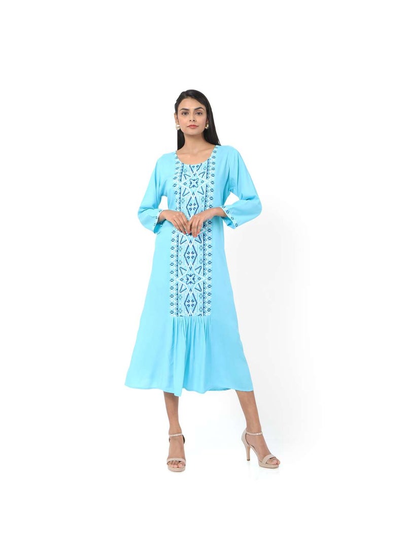 HANA & SARA SHORT LIGHT BLUE COLOUR CASUAL STYLE PRINTED ARABIC KAFTAN JALABIYA DRESS  - Image 5