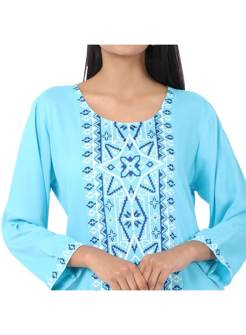 HANA & SARA SHORT LIGHT BLUE COLOUR CASUAL STYLE PRINTED ARABIC KAFTAN JALABIYA DRESS  - Image 3