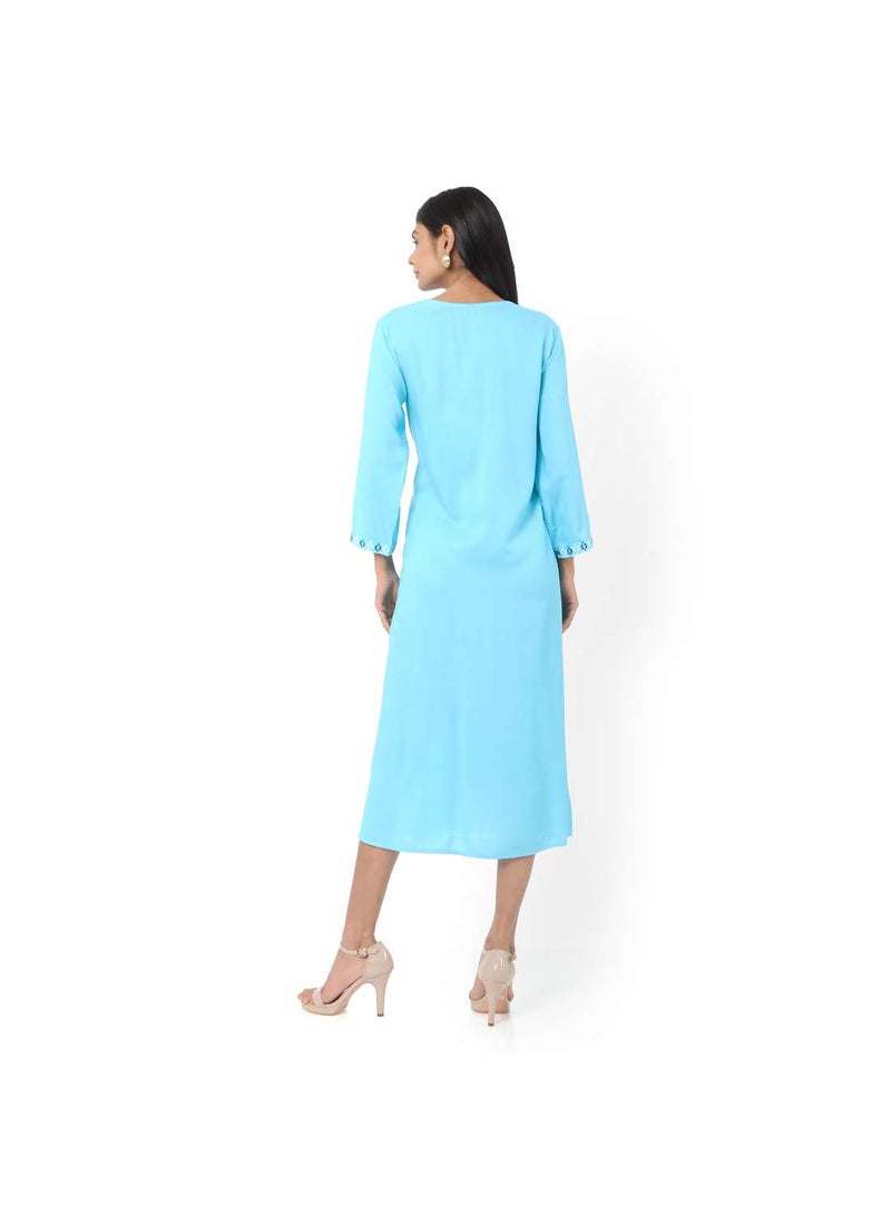 HANA & SARA SHORT LIGHT BLUE COLOUR CASUAL STYLE PRINTED ARABIC KAFTAN JALABIYA DRESS  - Image 2