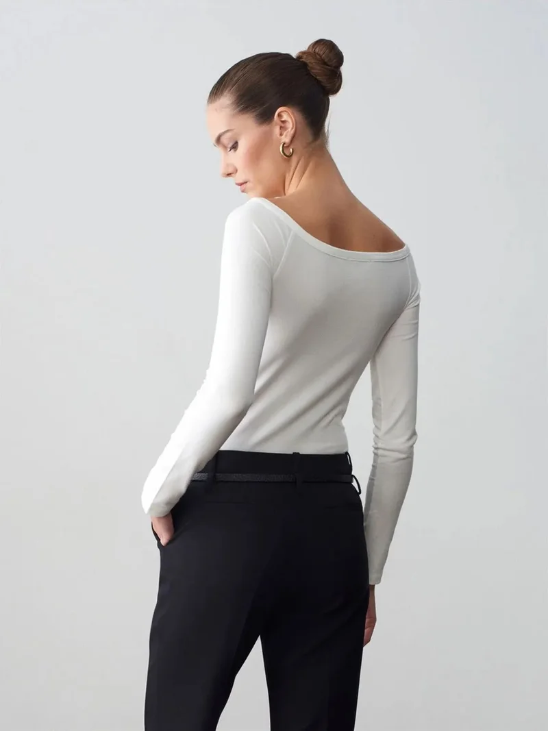 ديلفين Dilvin Slim-fit Boat Neck Bodysuit Blouse