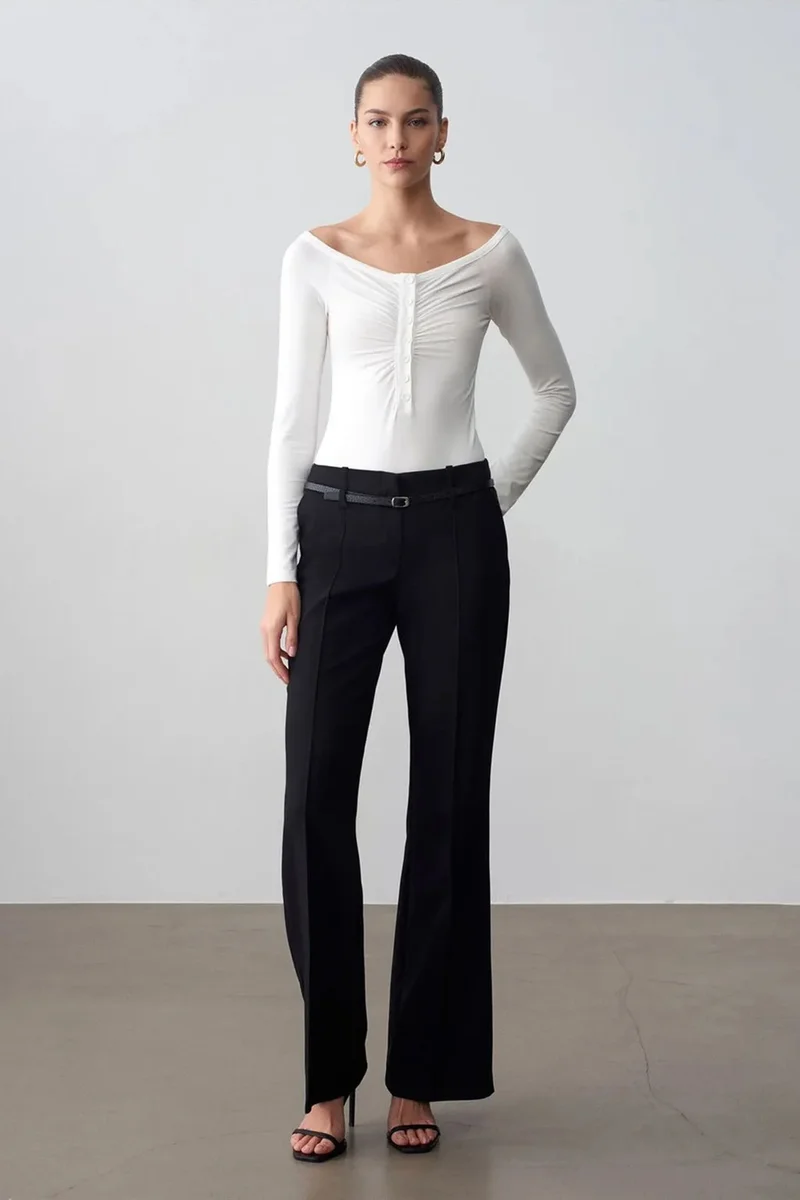 Dilvin White DILVIN Slim-fit Boat Neck Bodysuit Blouse for Women | Best Price UAE