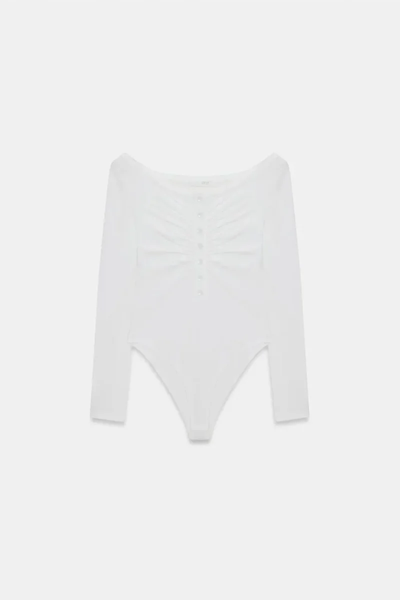 Dilvin White DILVIN Slim-fit Boat Neck Bodysuit Blouse for Women | Best Price UAE