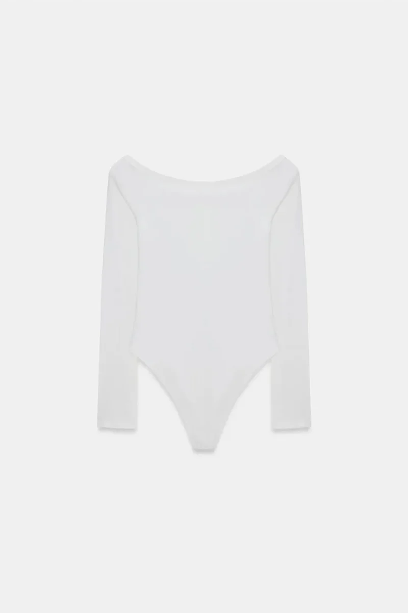 Dilvin White DILVIN Slim-fit Boat Neck Bodysuit Blouse for Women | Best Price UAE