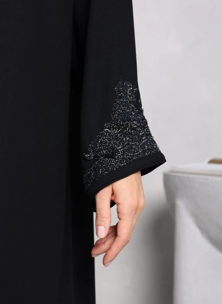 Nikias  Crepe abaya with elegant handwork for Women | Best Price UAE