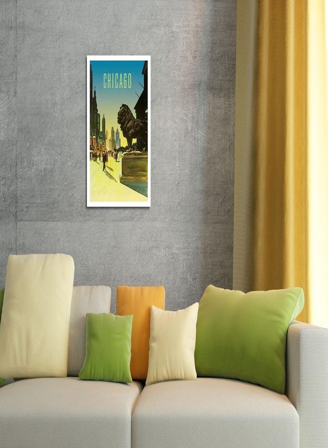 Pacifica Island Art شيكاغو - تماثيل برونزية للأسود - ملصق سفر عتيق من عام 1950 - طباعة فنية رئيسية (غير مؤطرة) 9 بوصة × 12 بوصة - Image 4