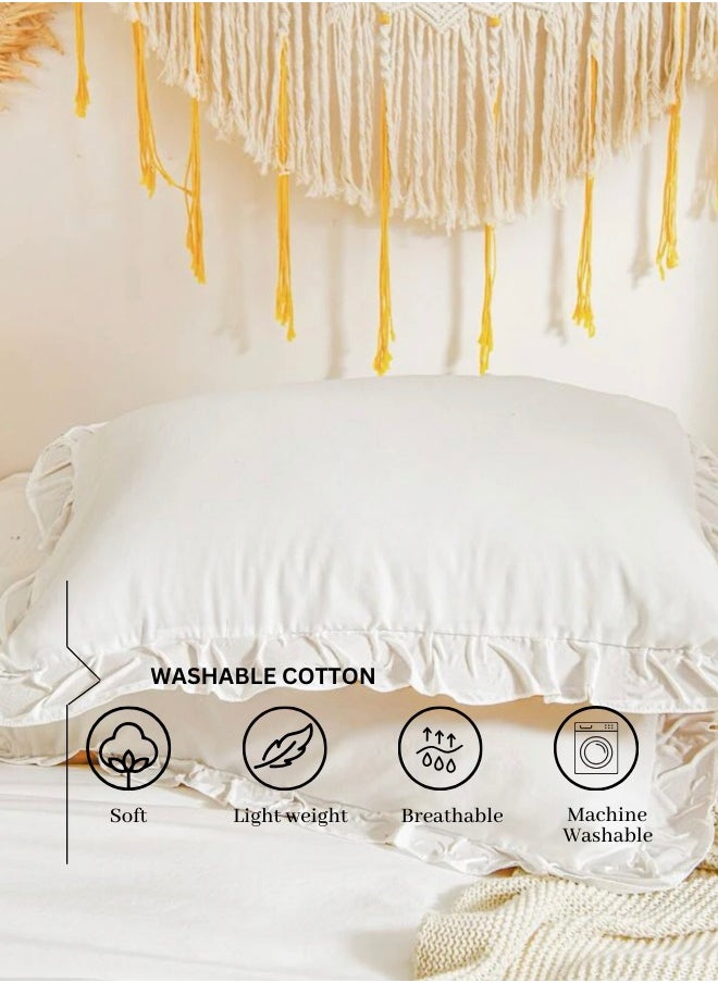 LUNA Home - King Size 6 Pieces Off White Boho Duvet Cover Set, Washable Cotton Bedding Set, Plain Color with Ruffle Décor. - Image 1