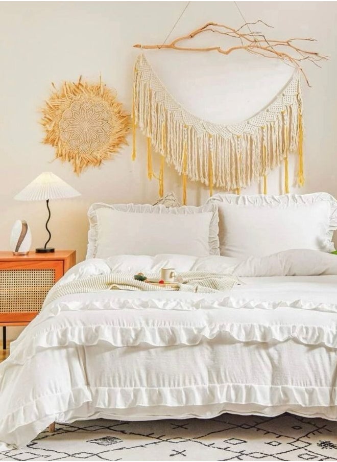 LUNA Home - King Size 6 Pieces Off White Boho Duvet Cover Set, Washable Cotton Bedding Set, Plain Color with Ruffle Décor. - Image 1