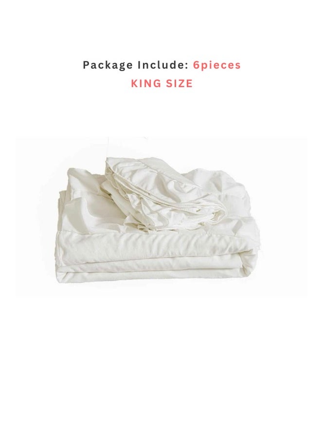 LUNA Home - King Size 6 Pieces Off White Boho Duvet Cover Set, Washable Cotton Bedding Set, Plain Color with Ruffle Décor. - Image 1