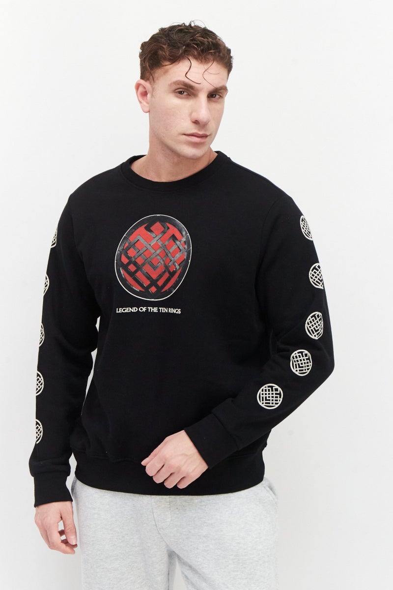 DIFUZED Marvel x Difuzed Men Crew Neck Long Sleeve Graphic Print Sweatshirt, Black - Image 1