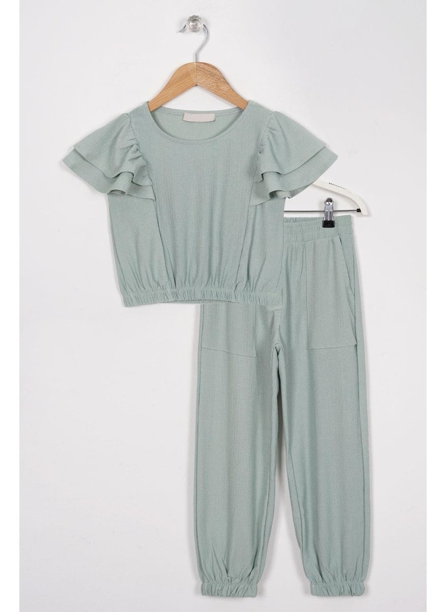 Crew Neck Ruffle Sleeves Frilled Edges Elastic Waistband Mint Color Girl's Two Piece Set - pzsku/Z25C23671FAFF0588397CZ/45/_/1733933817/dfba6a96-880d-45c5-b4e0-85102f763b63