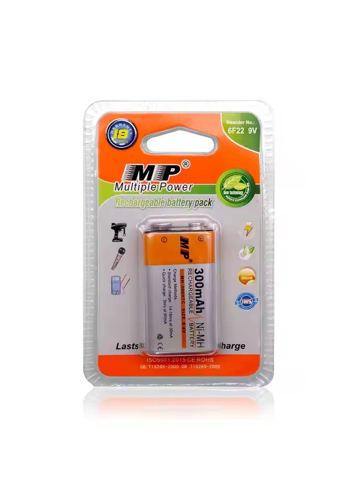 أم بي بطارية قابلة لإعادة الشحن 9V 6F22 300mAh Ni-MH – صديقة للبيئة وعالية الأداء – للألعاب والإلكترونيات والأنظمة الشمسية والمزيد  - Image 1