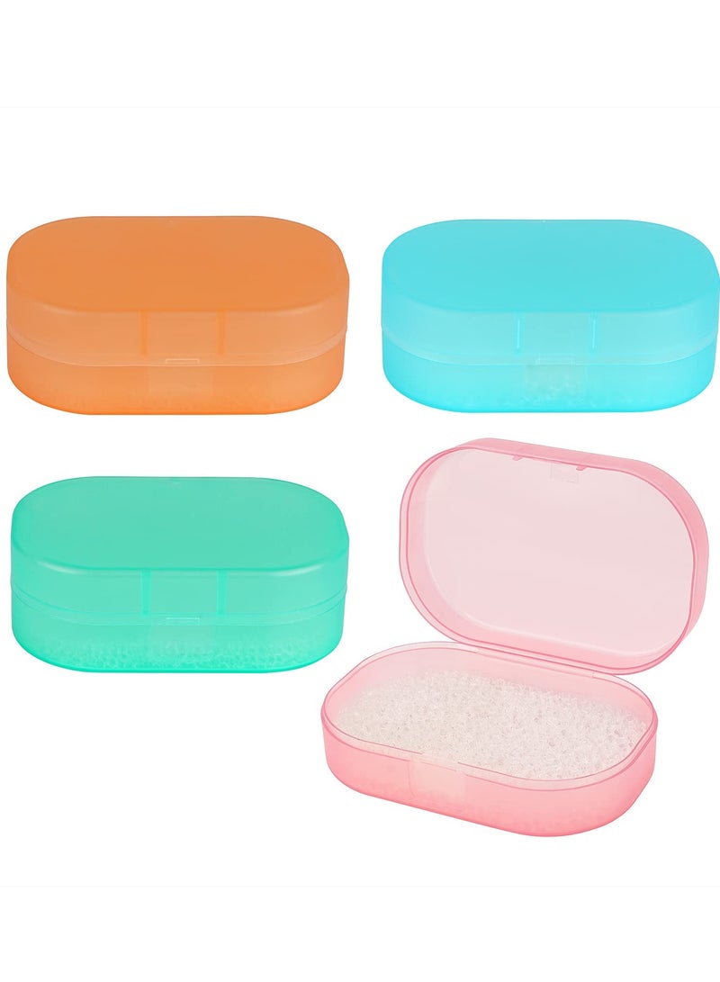 Excefore Travel Soap Container, 4 Pack Portable Soap Dish with Sponge Pad, Bar Soap Holder With Lid For Shower, For Traveling, Camping, Gym - Image 1