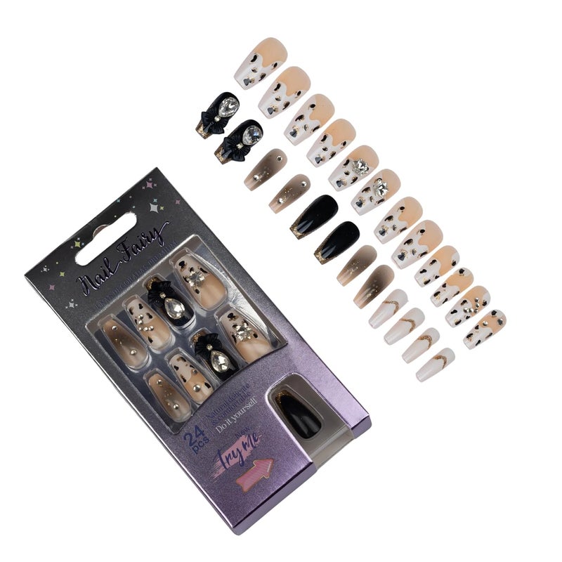 Evona 24pcs Detachable False Nails French Press on Nails Short Square Fake Nails Artificial Nail Set With Glue Square False Nails Press on Fingernails for Women Girls - Image 1