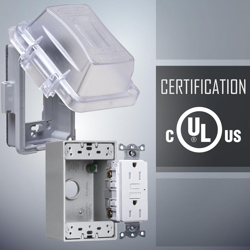 TayMac MKG420CS Nonmetallic Extra Duty Complete in-Use Cover 15 Amp WRTR Self Test GFCI Kit, 1-Gang, Clear/Gray - Image 5