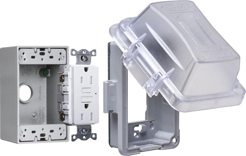 TayMac MKG420CS Nonmetallic Extra Duty Complete in-Use Cover 15 Amp WRTR Self Test GFCI Kit, 1-Gang, Clear/Gray - Image 1