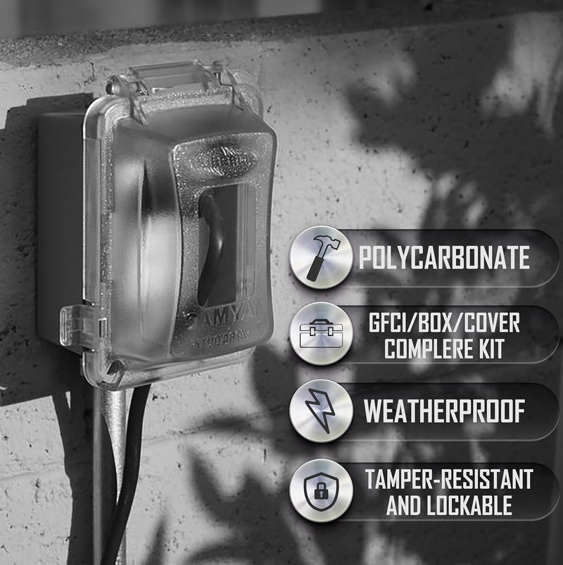 TayMac MKG420CS Nonmetallic Extra Duty Complete in-Use Cover 15 Amp WRTR Self Test GFCI Kit, 1-Gang, Clear/Gray - Image 3