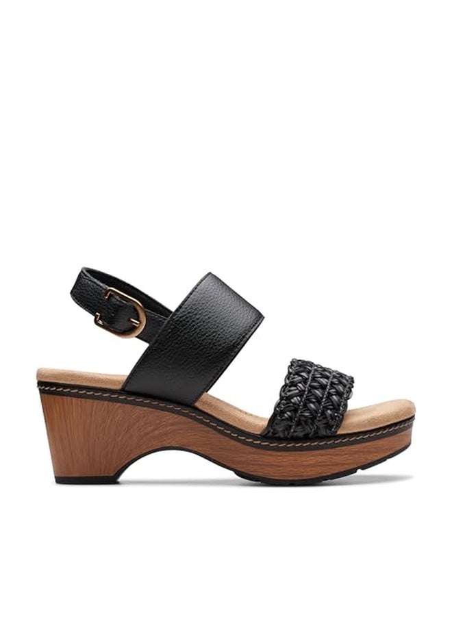 clarks صندل كلاك للنساء سيانا ستيب ويدج، جلد أسود، 6.5 - Image 1