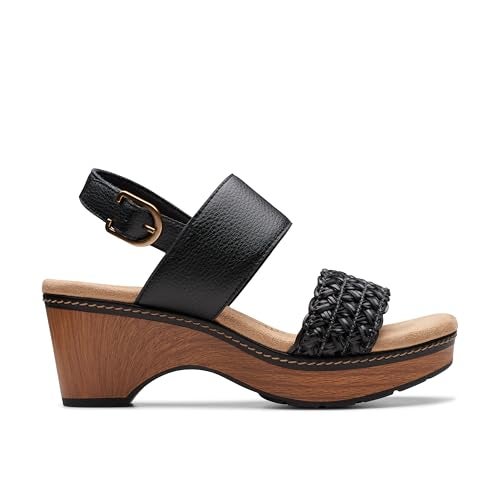 clarks صندل كلاك للنساء سيانا ستيب ويدج، جلد أسود، 6.5 - Image 2
