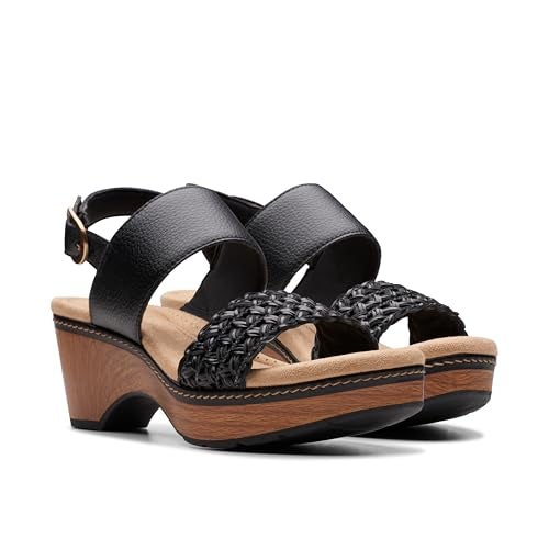 clarks صندل كلاك للنساء سيانا ستيب ويدج، جلد أسود، 6.5 - Image 5