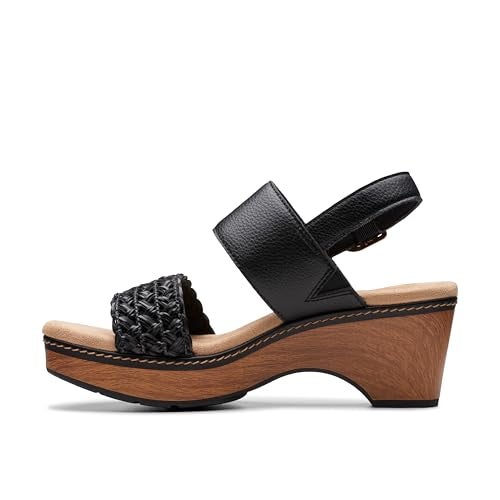 clarks صندل كلاك للنساء سيانا ستيب ويدج، جلد أسود، 6.5 - Image 3