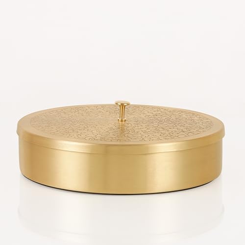 AKSHATA® Handcrafted Brass Spice Box Set for Kitchen with Spoon (7 Containers, 120 ML) - Brass Masala Box for Kitchen - Species Container - Masala dabba - Masala Petti - Masaledani,Gold 1 SET - Image 3
