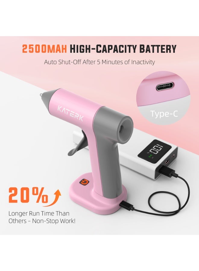 كاترك طقم مسدس غراء ساخن لاسلكي، تسخين سريع في 30 ثانية، مسدس غراء صغير مع 20 عصا غراء، صغير الحجم وقابل للحمل مع بطارية مدمجة 2500 مللي أمبير/ساعة، إيقاف تلقائي، مثالي للأعمال اليدوية والمدرسة والإصلاحات (وردي) - Image 4
