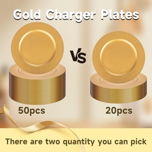 ejonirinjonir 13 Inch Gold Charger Plates,50pcs Charger Plates Bulk,Chargers for Dinner Plate,Plastic Chargers Plate for Wedding,Party - Image 3