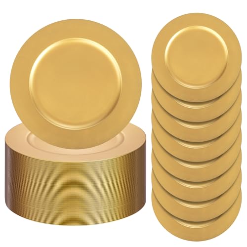 ejonirinjonir 13 Inch Gold Charger Plates,50pcs Charger Plates Bulk,Chargers for Dinner Plate,Plastic Chargers Plate for Wedding,Party - Image 1