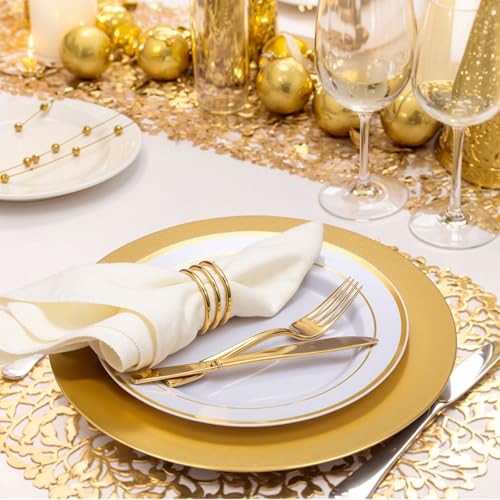 ejonirinjonir 13 Inch Gold Charger Plates,50pcs Charger Plates Bulk,Chargers for Dinner Plate,Plastic Chargers Plate for Wedding,Party - Image 5