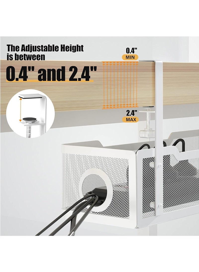 Topyich Cable Management - 15.7in White No-Drill Cable Organiser, Under Desk Wire Organizer Tray with Clamp - Image 2