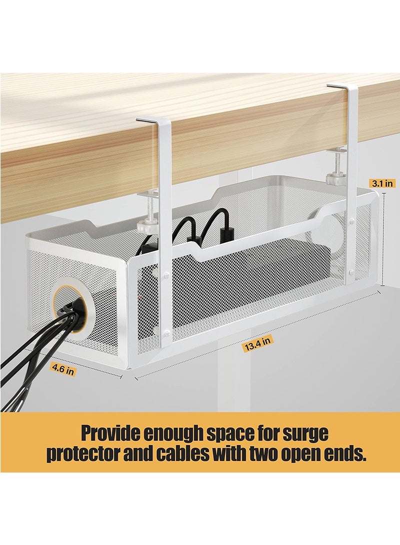 Topyich Cable Management - 15.7in White No-Drill Cable Organiser, Under Desk Wire Organizer Tray with Clamp - Image 5