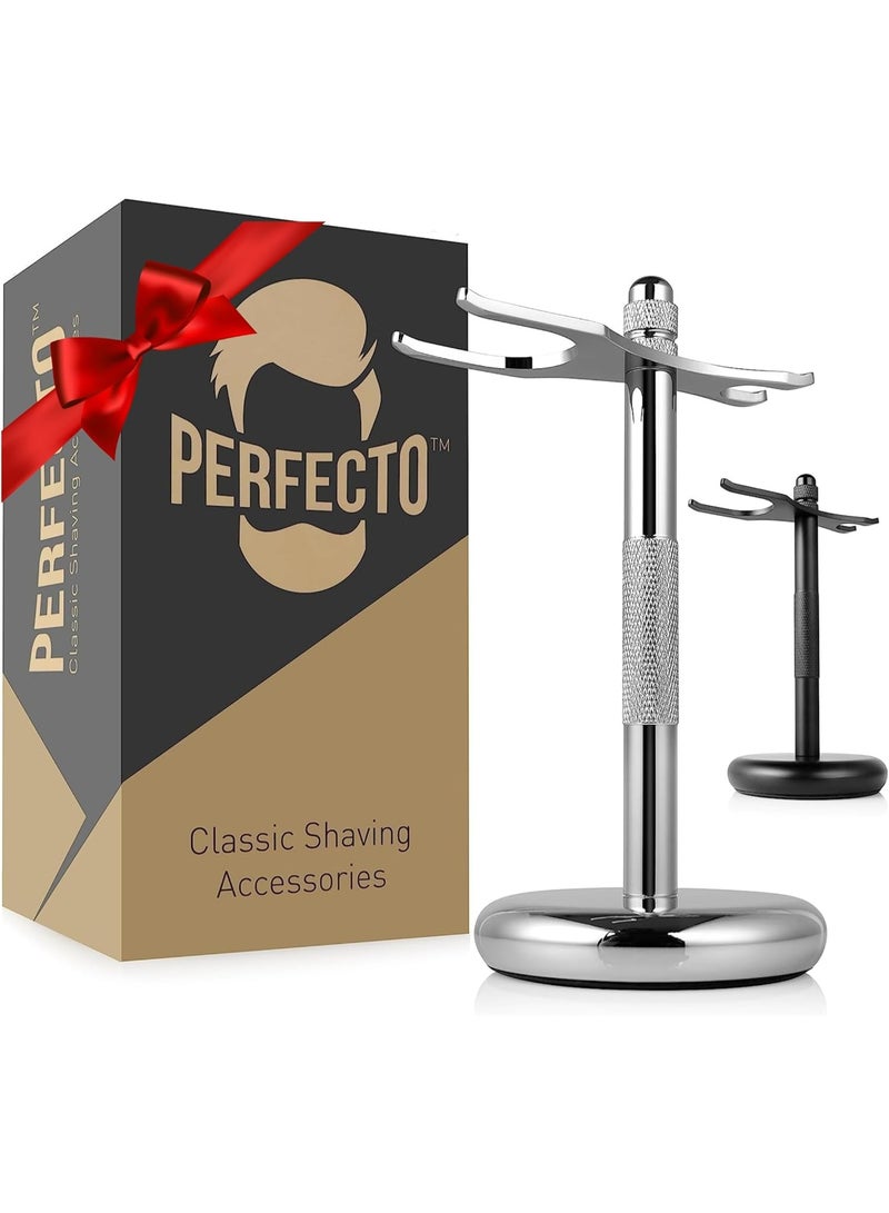 Perfecto Deluxe Chrome Razor and Brush Stand - The Best Safety Razor Stand. This Will Prolong The Life of Your Shaving Brush, metal - Image 1