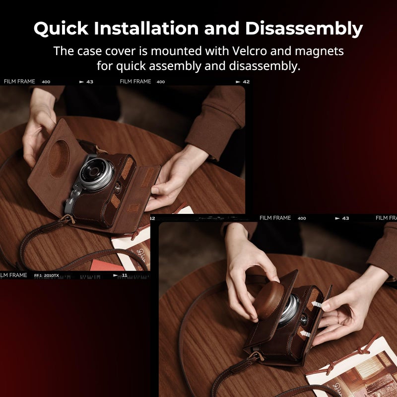 SMALLRIG طقم حقيبة جلدية SMALLRIG لكاميرا FUJIFILM X100VI، يتضمن حقيبة نصفية، غطاء قابل للطي وحزام كتف، مادة جلدية أصلية، محمولة وواقية - 4558 - Image 4